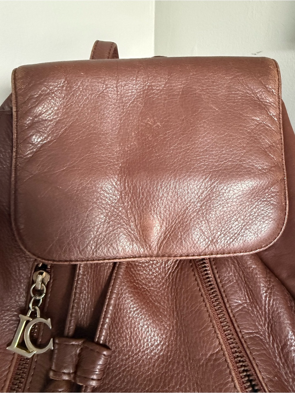 Liz Claiborne Leather Co Brown Leather Drawstring Backpack Vintage